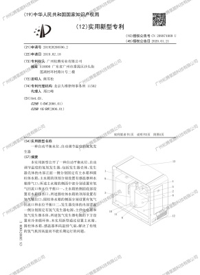 An automatic water level balancing and temperature regulating hydrogen-oxygen generator - Utility Model Patent